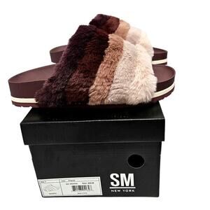 SM New York Sausalito Soft Furry Pinks Slipper Slides Sandals Women's Size 7 NWB
